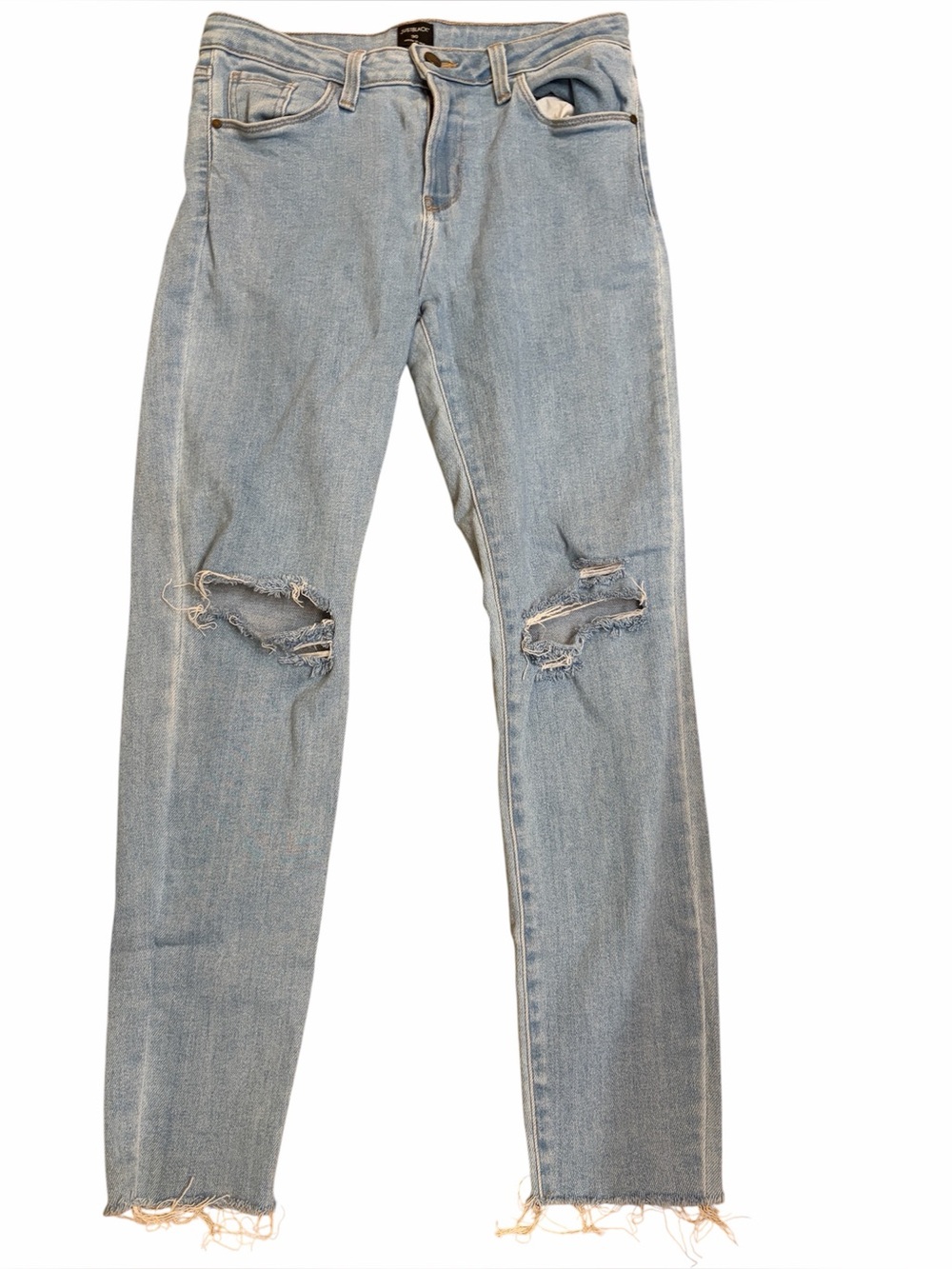 JUST BLACK sz 30 Jeans made in USA distressed knees raw edge